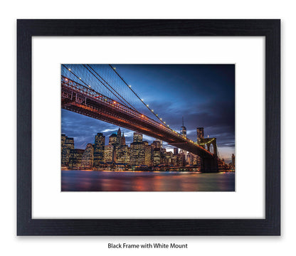 NYC Brooklyn Bridge Manhattan Skyline At Night Blu Sky Assaf Frank Art Print