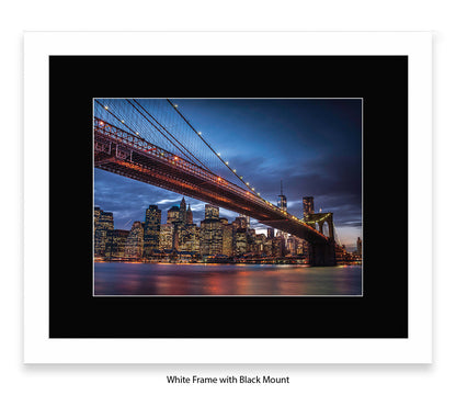 NYC Brooklyn Bridge Manhattan Skyline At Night Blu Sky Assaf Frank Art Print