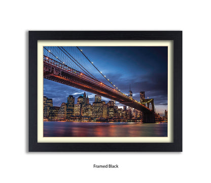 NYC Brooklyn Bridge Manhattan Skyline At Night Blu Sky Assaf Frank Art Print