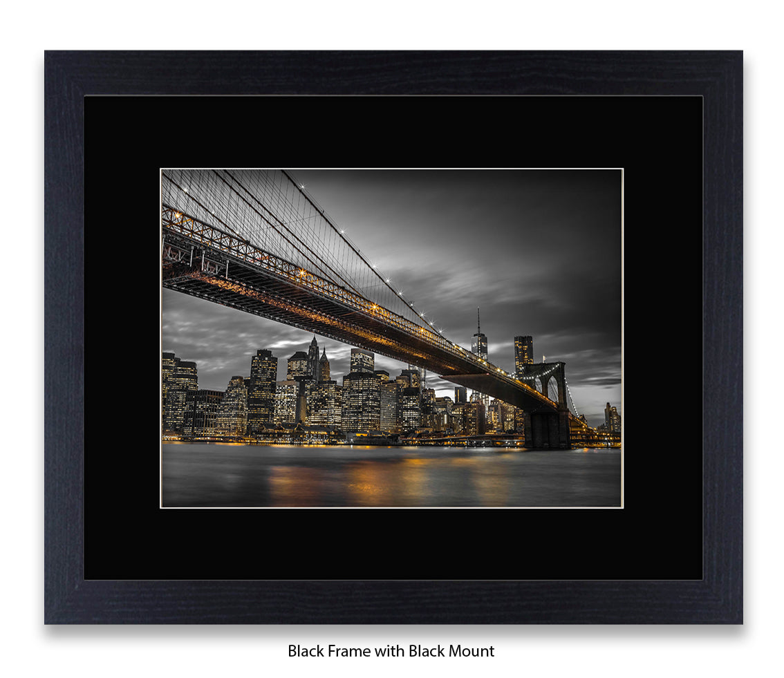 NYC Brooklyn Bridge Manhattan Skyline At Night Sepia Assaf Frank Art Print