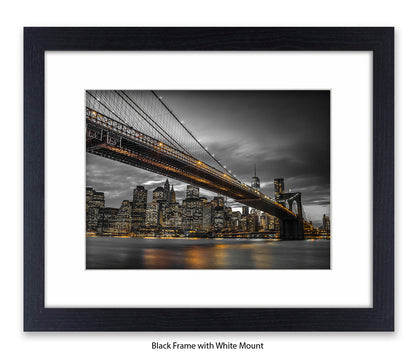 NYC Brooklyn Bridge Manhattan Skyline At Night Sepia Assaf Frank Art Print