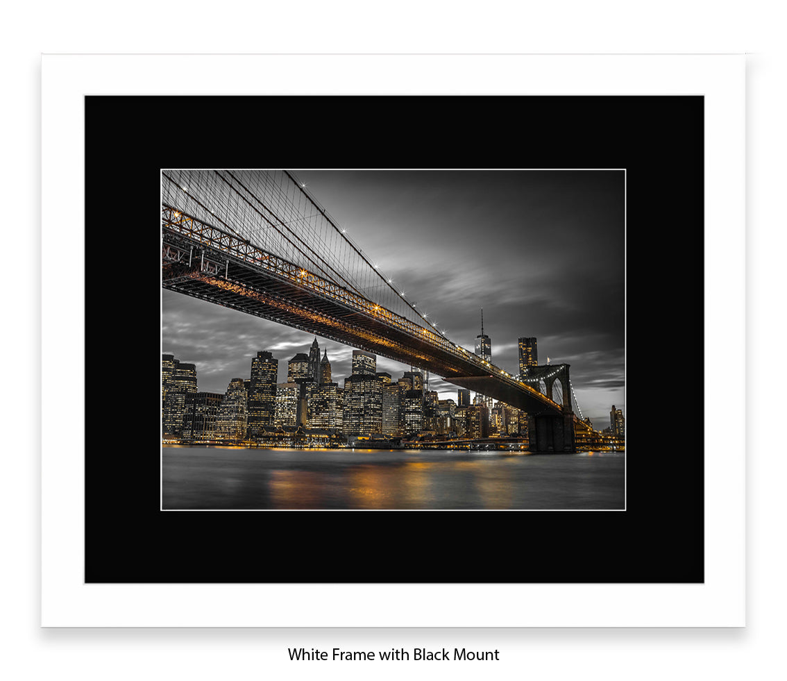 NYC Brooklyn Bridge Manhattan Skyline At Night Sepia Assaf Frank Art Print