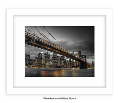 NYC Brooklyn Bridge Manhattan Skyline At Night Sepia Assaf Frank Art Print