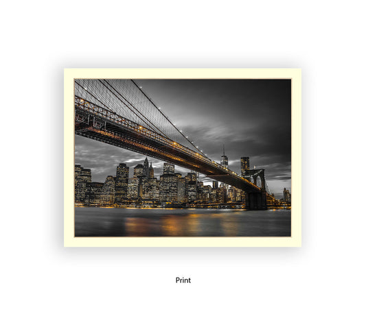 NYC Brooklyn Bridge Manhattan Skyline At Night Sepia Assaf Frank Art Print