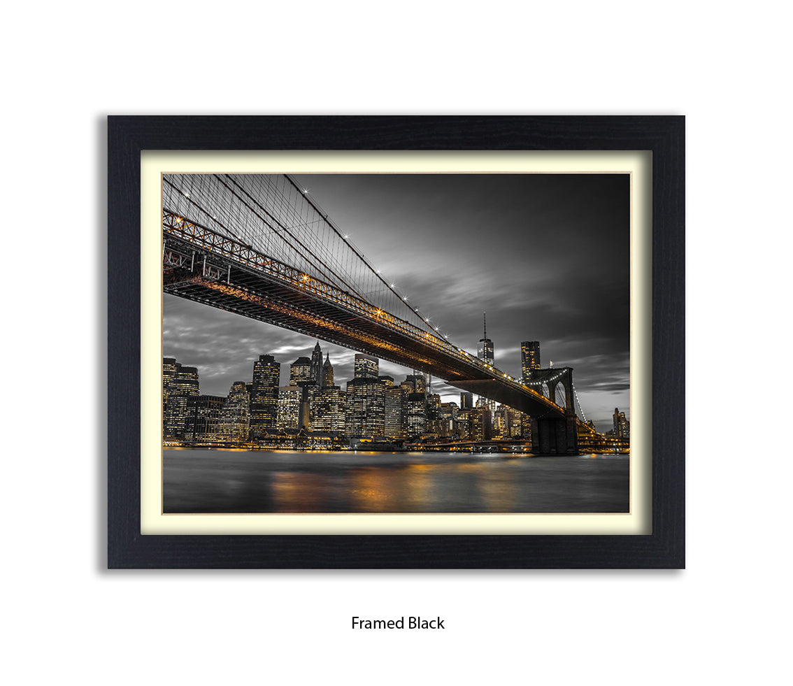 NYC Brooklyn Bridge Manhattan Skyline At Night Sepia Assaf Frank Art Print