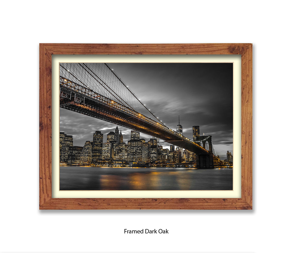 NYC Brooklyn Bridge Manhattan Skyline At Night Sepia Assaf Frank Art Print