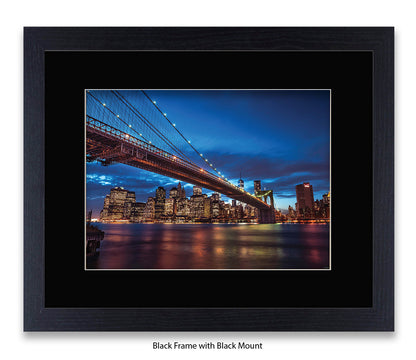 NYC Brooklyn Bridge Manhattan Skyline At Night Blue Assaf Frank Art Print