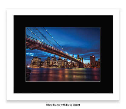 NYC Brooklyn Bridge Manhattan Skyline At Night Blue Assaf Frank Art Print