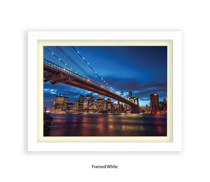 NYC Brooklyn Bridge Manhattan Skyline At Night Blue Assaf Frank Art Print