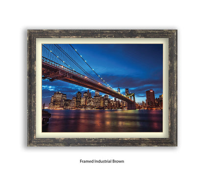 NYC Brooklyn Bridge Manhattan Skyline At Night Blue Assaf Frank Art Print