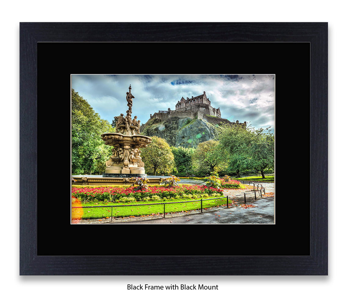 Edinburgh Castle Water Fountain Colour - Assaf Frank Art Print