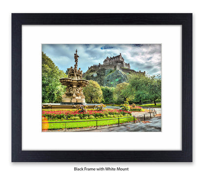 Edinburgh Castle Water Fountain Colour - Assaf Frank Art Print