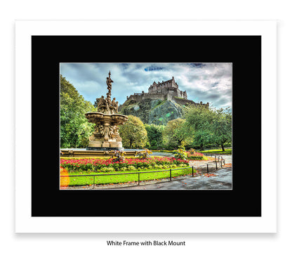 Edinburgh Castle Water Fountain Colour - Assaf Frank Art Print