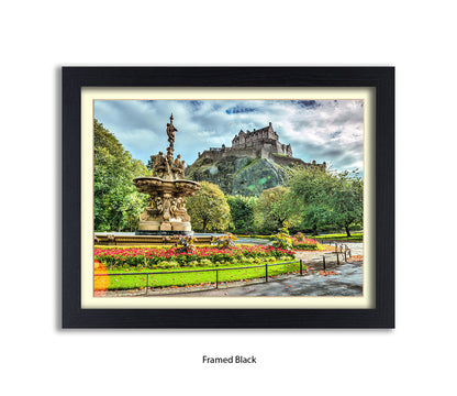 Edinburgh Castle Water Fountain Colour - Assaf Frank Art Print