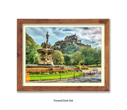 Edinburgh Castle Water Fountain Colour - Assaf Frank Art Print