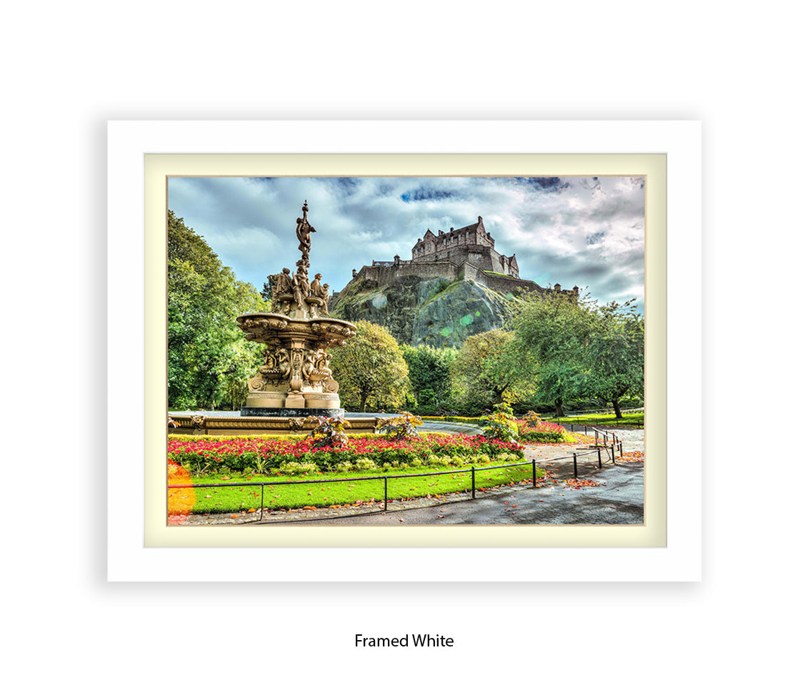 Edinburgh Castle Water Fountain Colour - Assaf Frank Art Print