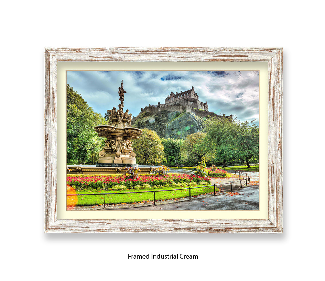 Edinburgh Castle Water Fountain Colour - Assaf Frank Art Print