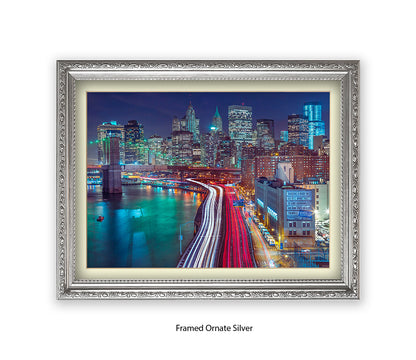 NYC Manhattan Skyline Car Trails Close Up Assaf Frank Art Print