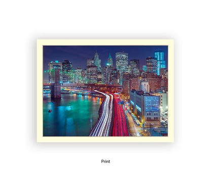 NYC Manhattan Skyline Car Trails Close Up Assaf Frank Art Print