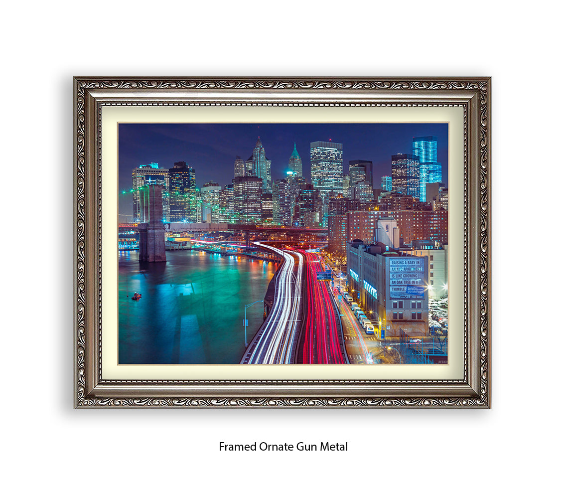 NYC Manhattan Skyline Car Trails Close Up Assaf Frank Art Print