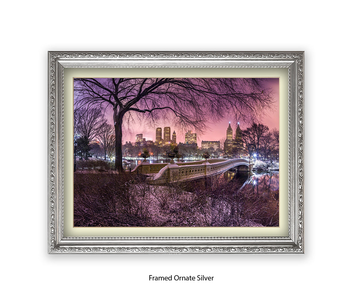 NYC Central Park With Manhattan Skyline Red Sky Assaf Frank Art Print