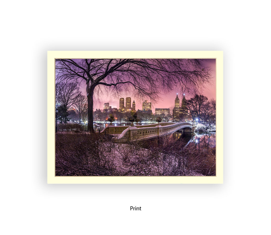 NYC Central Park With Manhattan Skyline Red Sky Assaf Frank Art Print