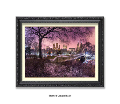 NYC Central Park With Manhattan Skyline Red Sky Assaf Frank Art Print