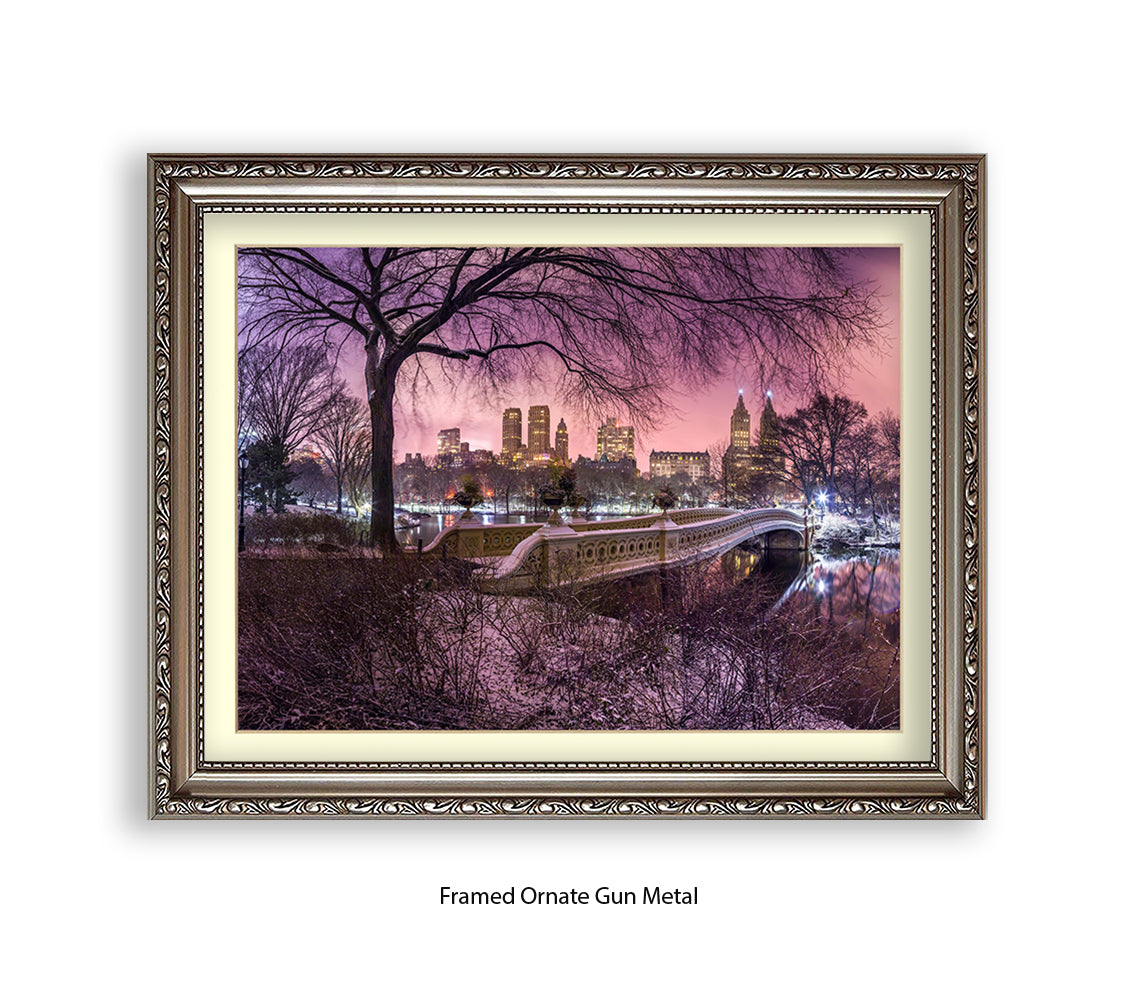 NYC Central Park With Manhattan Skyline Red Sky Assaf Frank Art Print