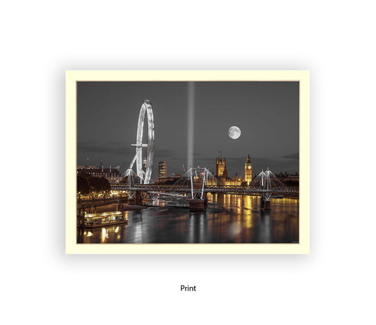 London Big Ben & London Eye Full Moon - Assaf Frank Art Print
