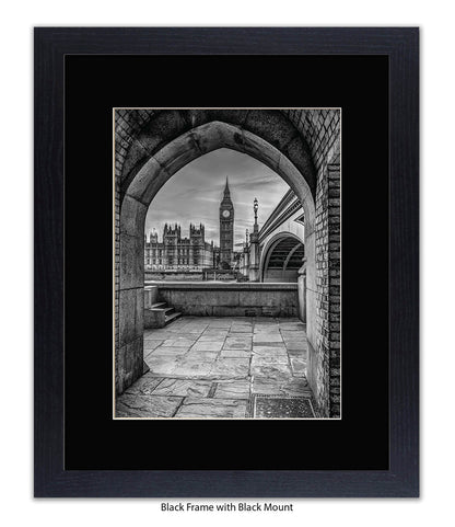 London Big Ben Archway View b&w Assaf Frank Art Print