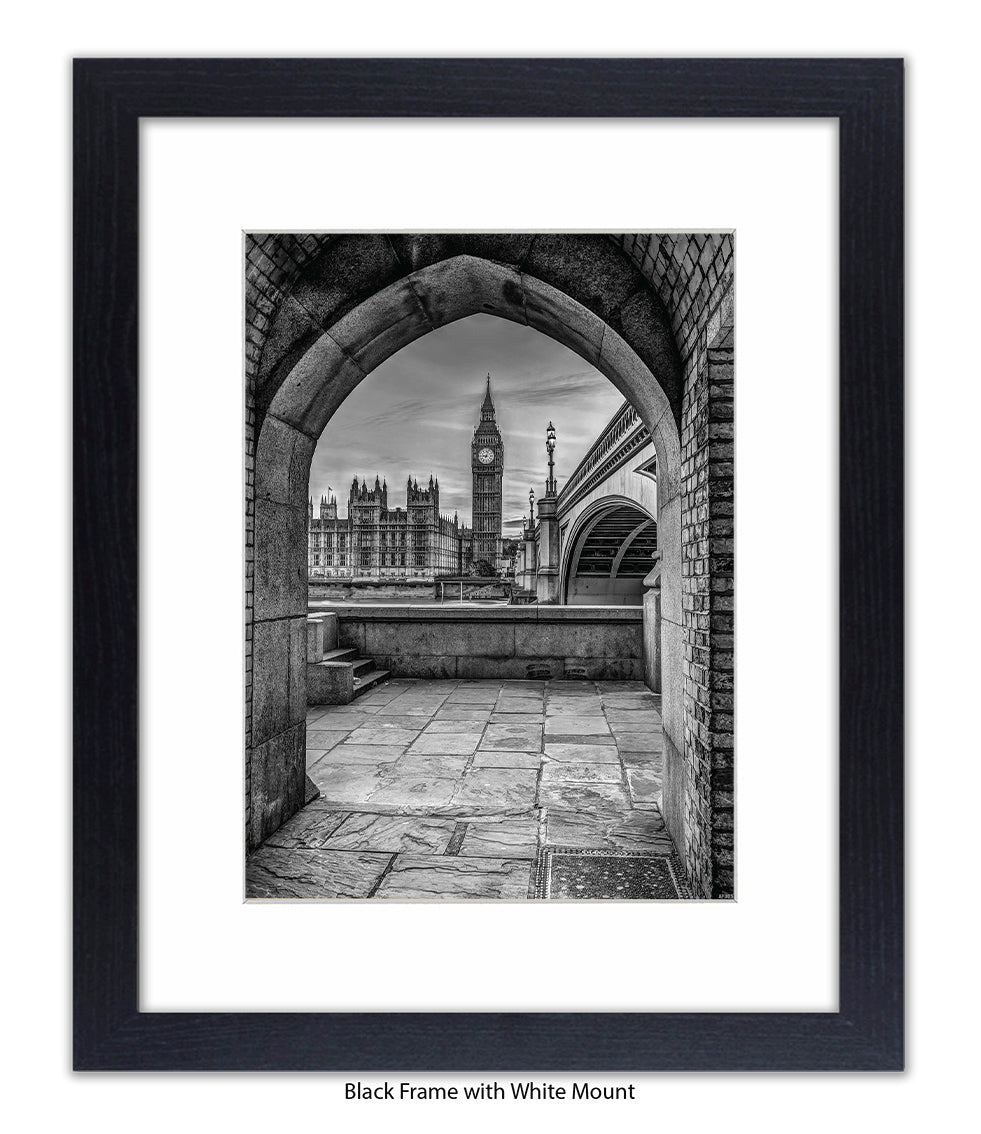 London Big Ben Archway View b&w Assaf Frank Art Print