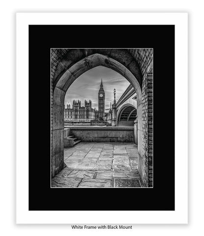 London Big Ben Archway View b&w Assaf Frank Art Print