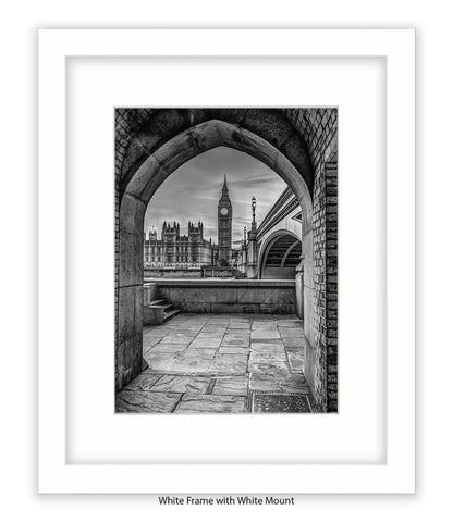 London Big Ben Archway View b&w Assaf Frank Art Print