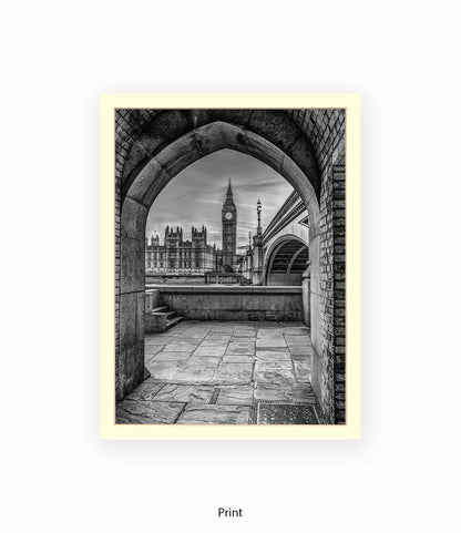 London Big Ben Archway View b&w Assaf Frank Art Print