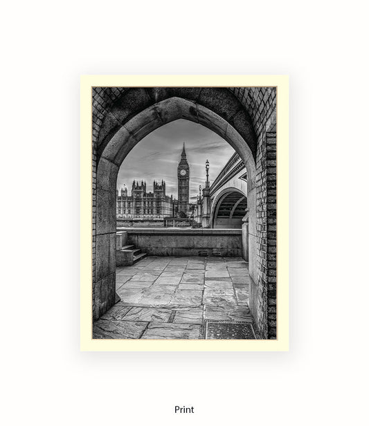 London Big Ben Archway View b&w Assaf Frank Art Print