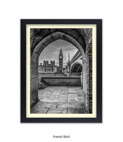 London Big Ben Archway View b&w Assaf Frank Art Print