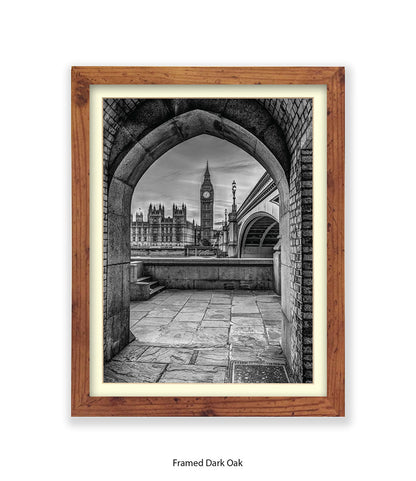 London Big Ben Archway View b&w Assaf Frank Art Print