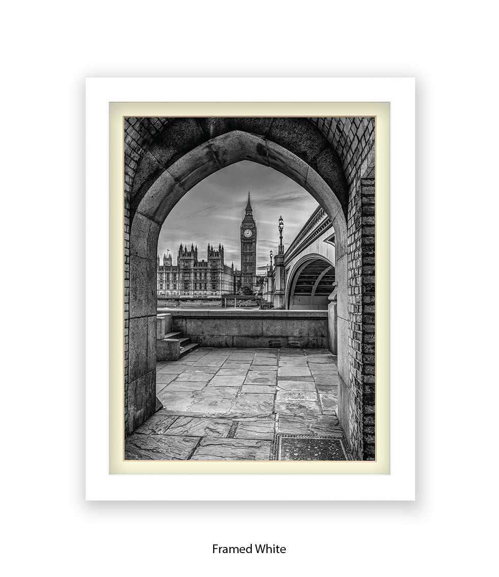 London Big Ben Archway View b&w Assaf Frank Art Print