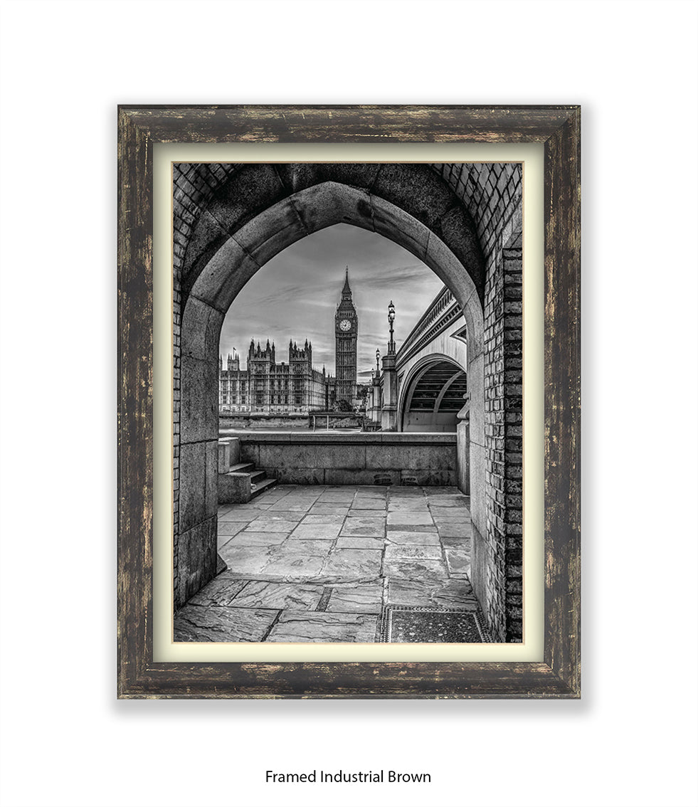 London Big Ben Archway View b&w Assaf Frank Art Print