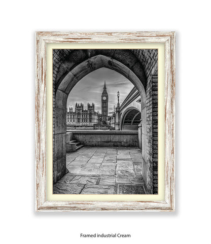 London Big Ben Archway View b&w Assaf Frank Art Print