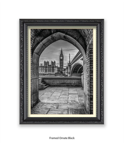 London Big Ben Archway View b&w Assaf Frank Art Print