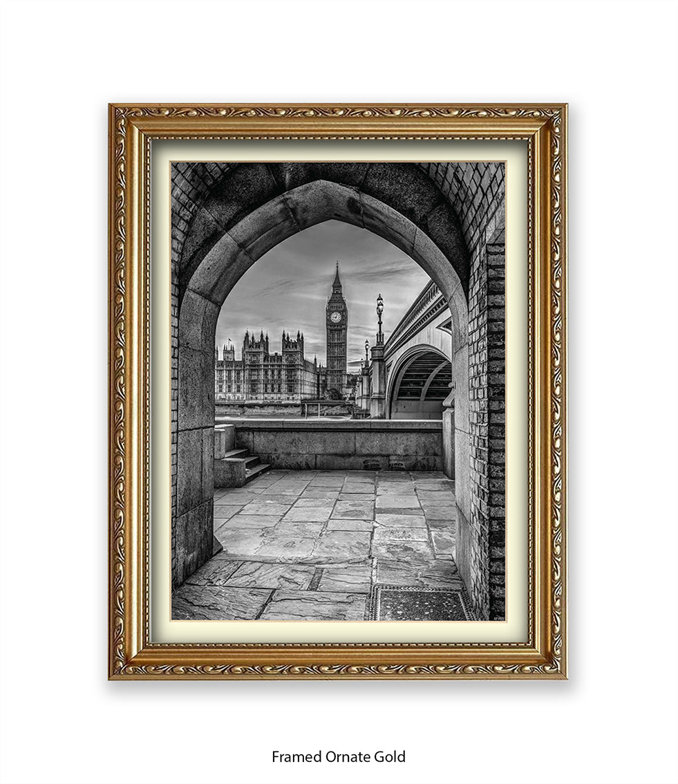 London Big Ben Archway View b&w Assaf Frank Art Print