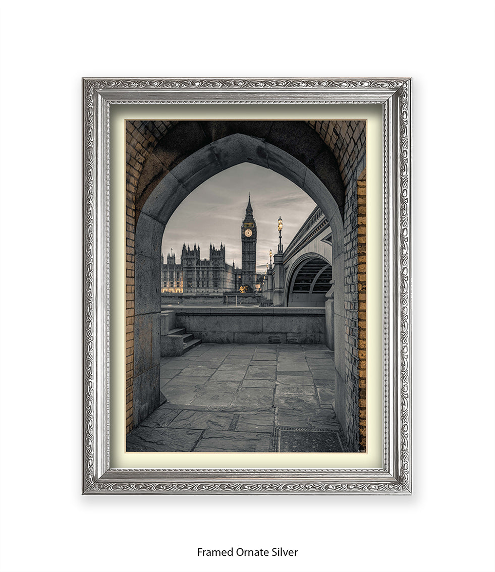 London Big Ben Archway View Sepia Assaf Frank Art Print