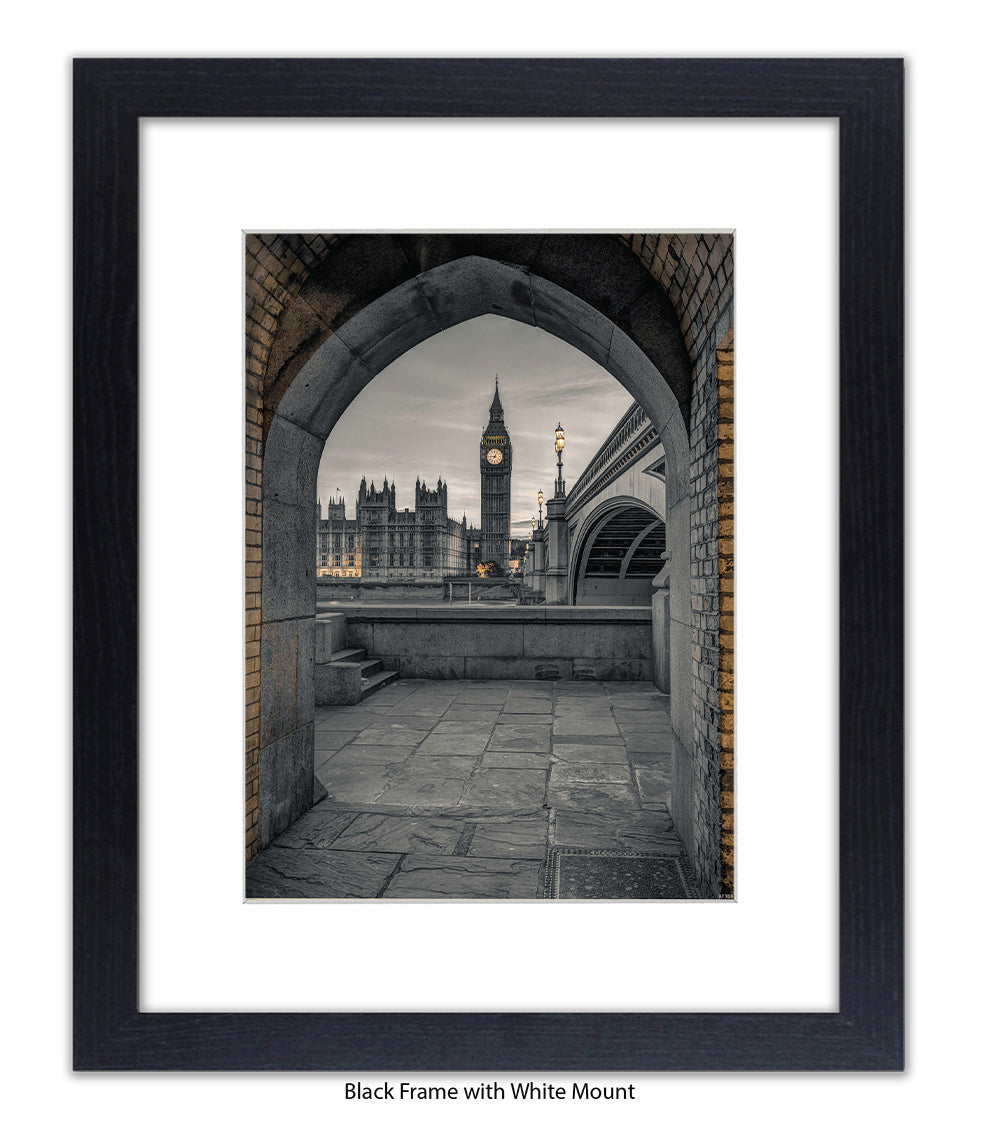 London Big Ben Archway View Sepia Assaf Frank Art Print