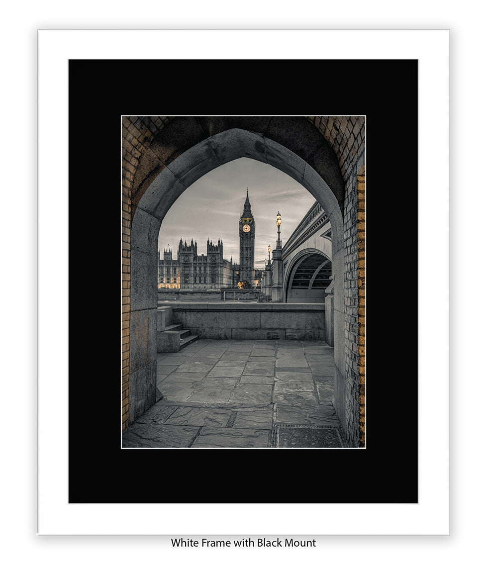 London Big Ben Archway View Sepia Assaf Frank Art Print