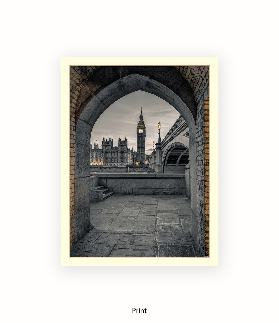 London Big Ben Archway View Sepia Assaf Frank Art Print