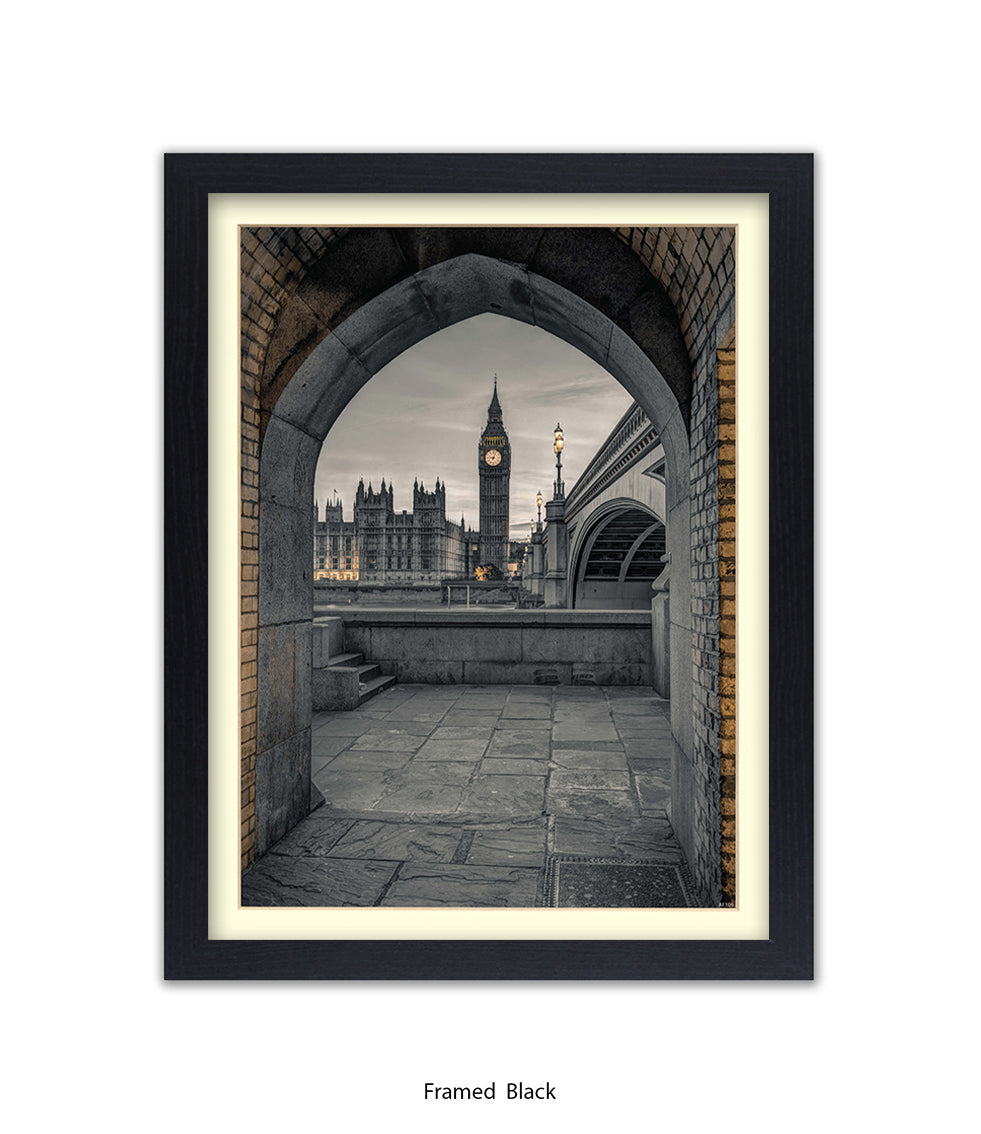 London Big Ben Archway View Sepia Assaf Frank Art Print