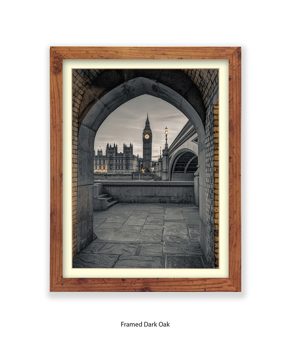 London Big Ben Archway View Sepia Assaf Frank Art Print