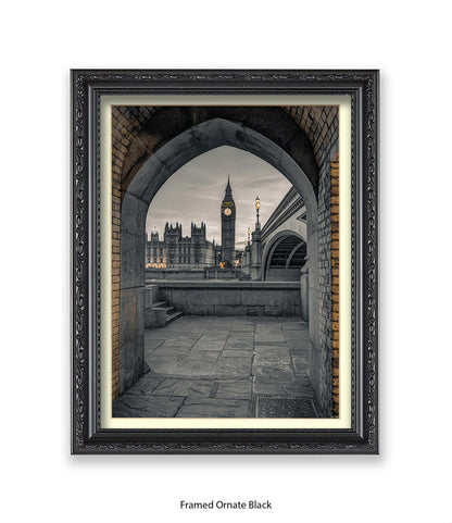 London Big Ben Archway View Sepia Assaf Frank Art Print