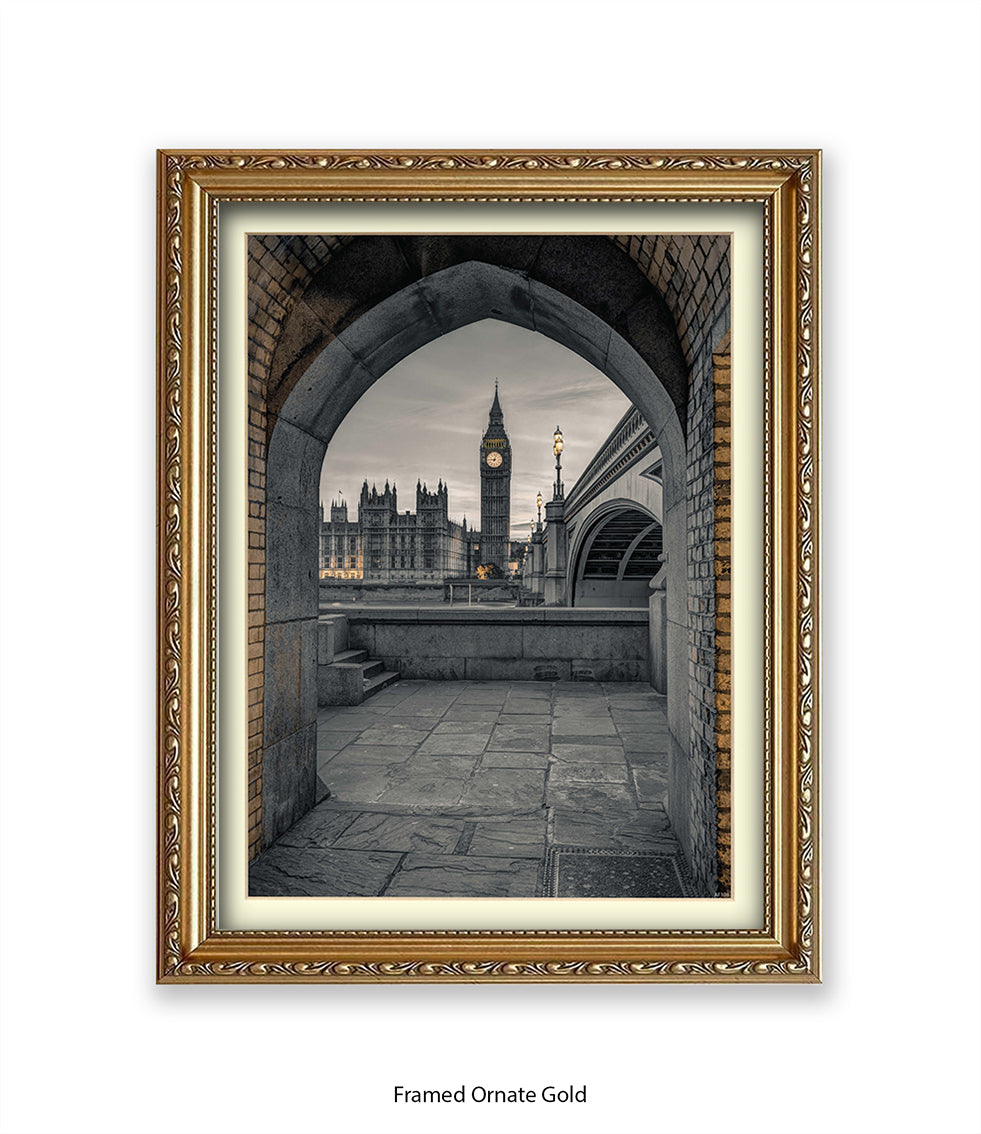 London Big Ben Archway View Sepia Assaf Frank Art Print